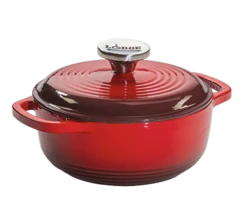 Lodge EC1D43 1.5 Qt. Red Porcelain Enameled Cast Iron Round Dutch Oven With Cover