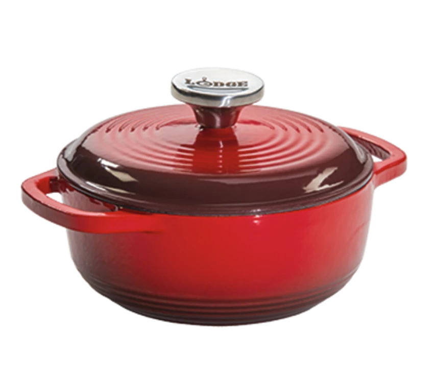 Lodge EC1D43 1.5 Qt. Red Porcelain Enameled Cast Iron Round Dutch Oven With Cover 1 Lodge EC1D43 1.5 Qt. Red Porcelain Enameled Cast Iron Round Dutch Oven With Cover
