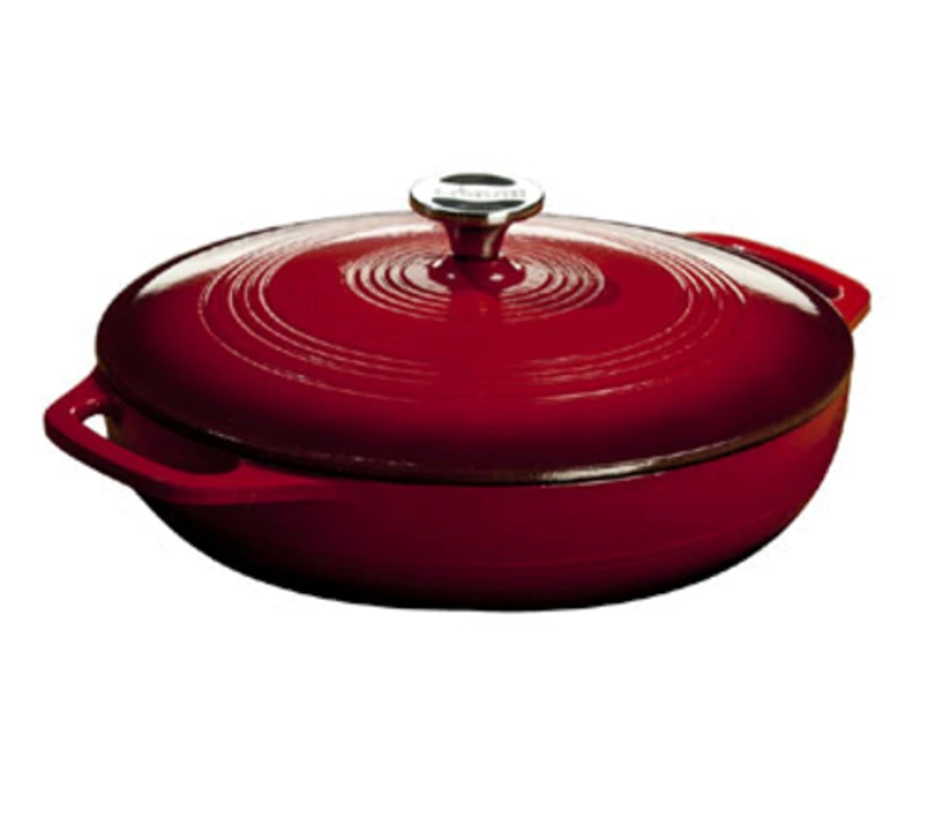 Lodge EC3CC43 3.6 Qt. Red Porcelain Enameled Cast Iron Round Casserole With Cover 1 Lodge EC3CC43 3.6 Qt. Red Porcelain Enameled Cast Iron Round Casserole With Cover