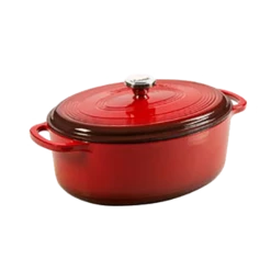 Lodge EC7OD43 7 Qt. Red Porcelain Enameled Cast Iron Oval Dutch Oven With Cover