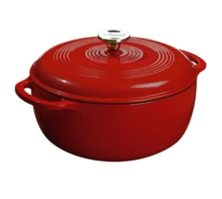 Lodge EC6D43 6 Qt. Red Porcelain Enameled Cast Iron Round Dutch Oven With Cover