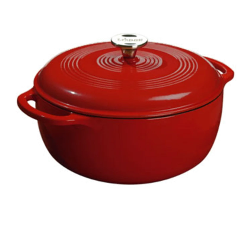 Lodge EC6D43 6 Qt. Red Porcelain Enameled Cast Iron Round Dutch Oven With Cover 1 Lodge EC6D43 6 Qt. Red Porcelain Enameled Cast Iron Round Dutch Oven With Cover