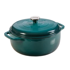 Lodge EC6D38 6 Qt. Lagoon Porcelain Enameled Cast Iron Round Dutch Oven With Cover
