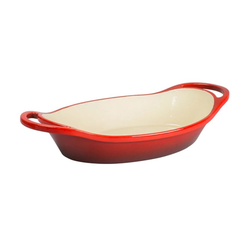 Lodge EC2C43 2 Qt. Red Porcelain Enameled Cast Iron Oval Casserole With Handles 1 Lodge EC2C43 2 Qt. Red Porcelain Enameled Cast Iron Oval Casserole With Handles