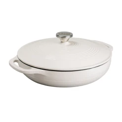 Lodge EC3CC13 3.6 Qt. Oyster White Porcelain Enameled Cast Iron Round Casserole With Cover