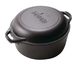Lodge L8DD3 10.7" Round Cast Iron With Loop Handles Double Dutch Oven