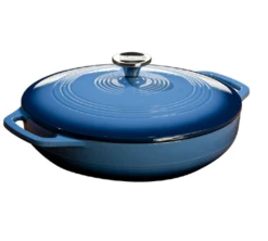 Lodge EC3CC33 3.6 Qt. Blue Porcelain Enameled Cast Iron Round Casserole With Cover