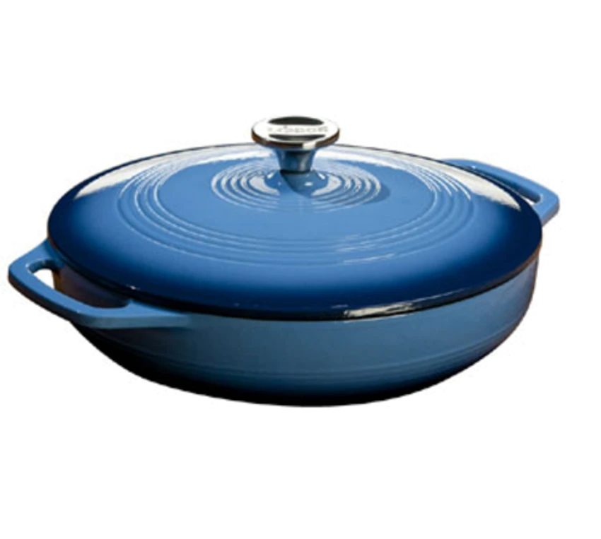 Lodge EC3CC33 3.6 Qt. Blue Porcelain Enameled Cast Iron Round Casserole With Cover 1 Lodge EC3CC33 3.6 Qt. Blue Porcelain Enameled Cast Iron Round Casserole With Cover