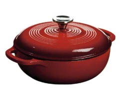 Lodge EC3D43 3 Qt. Red Porcelain Enameled Cast Iron Round Dutch Oven With Cover