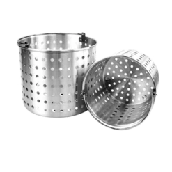 Thunder Group ALSKBK002 Aluminum Mirror Finish Perforated Steamer Basket Fits 16 Qt. Pot