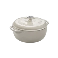 Lodge EC6D13 6 Qt. Oyster White Porcelain Enameled Cast Iron Round Dutch Oven With Cover