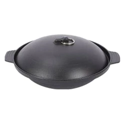 Winco CSW-75 7" 19 Oz. Cast Iron Black Round Mini Casserole Wok (1 Set)
