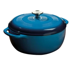 Lodge EC6D33 6 Qt. Blue Porcelain Enameled Cast Iron Round Dutch Oven With Cover